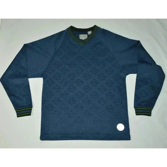 VTG Levis SilverTab Embossed Logo Sweater Navy Blue Long Sleeve Shirt M V Neck - Picture 1 of 4